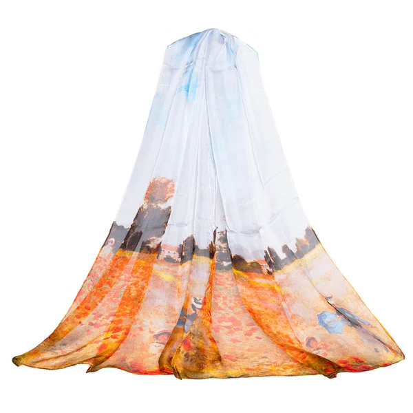 Claude Monet Poppy field - 100% Pure Silk Scarf - Image 2