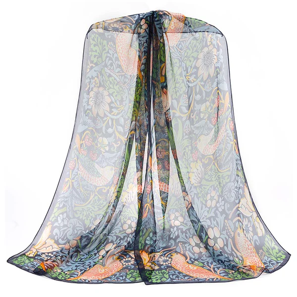 William Morris Strawberry Thief Blue - 100% Pure Silk Scarf - Image 6