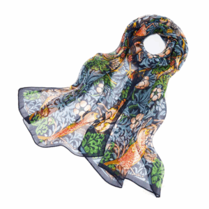 William Morris Strawberry Thief Blue - 100% Pure Silk Scarf