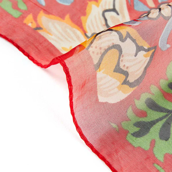 William Morris Strawberry Thief Red - 100% Pure Silk Art Scarf - Image 5