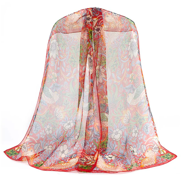 William Morris Strawberry Thief Red - 100% Pure Silk Art Scarf - Image 6