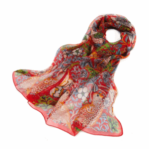 William Morris Strawberry Thief Red - 100% Pure Silk Art Scarf