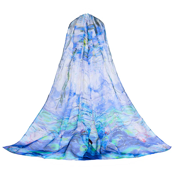 Claude Monet Water Lily - 100% Pure Silk Scarf - Image 2